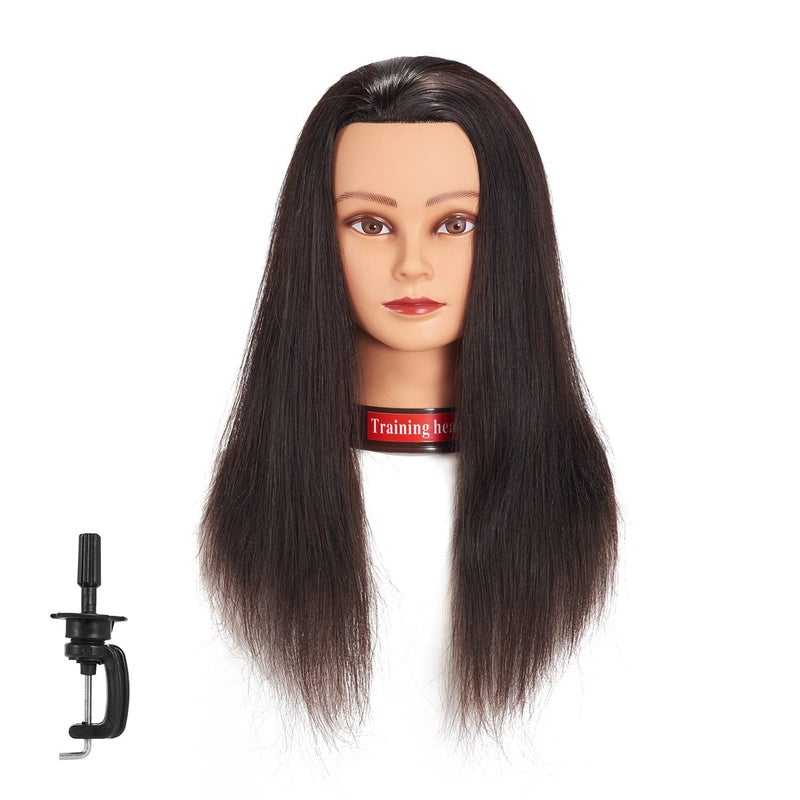 training head 20-22" 100% Human Hair Mannequin Head Training Head Cosmetology Manikin with Free Clamp (Natural Black) - Image 1